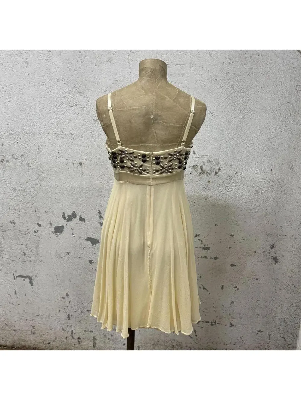 Vintage Marciano Studded Silk Chiffon Babydoll Mini Dress Cream - Picture 6 of 8
